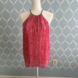 MICHAEL Michael Kors Red Pleated Sleeveless Tank Top
